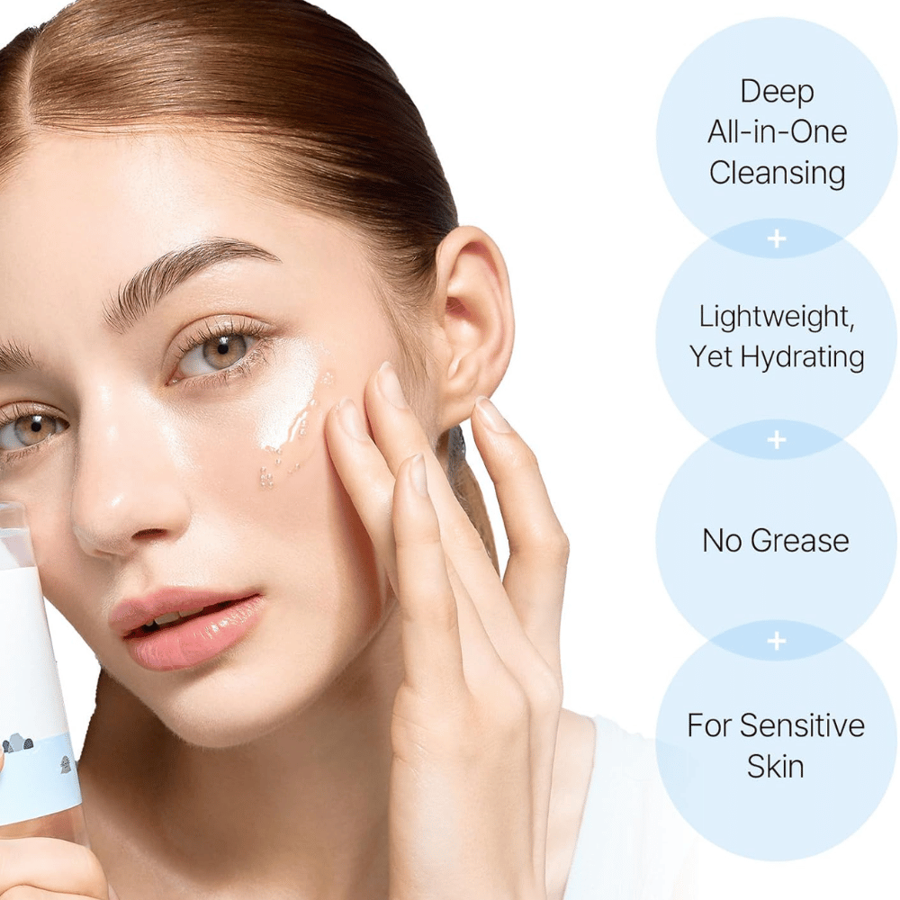 Čistenie tváre od Round Lab s hĺbkovo pôsobiacim čistiacim olejom, ktorý jemne čistí póry bez zanechania mastného filmu