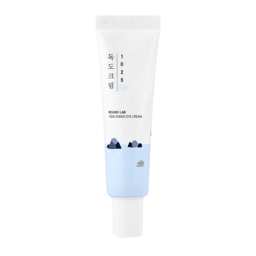 Round Lab 1025 Dokdo Eye Cream produktový obrázok s minimalistickým dizajnom, hydratačné zloženie pre citlivú pokožku a zlepšenú elasticitu pokožky
