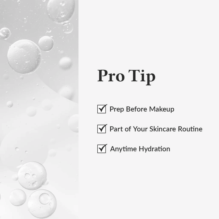 Pro Tip-grafika ukazujúca, ako sa Dr. Althea 345 Relief Cream Mist používa na hydratáciu pred make-upom, ako súčasť starostlivosti o pleť alebo kedykoľvek počas dňa.