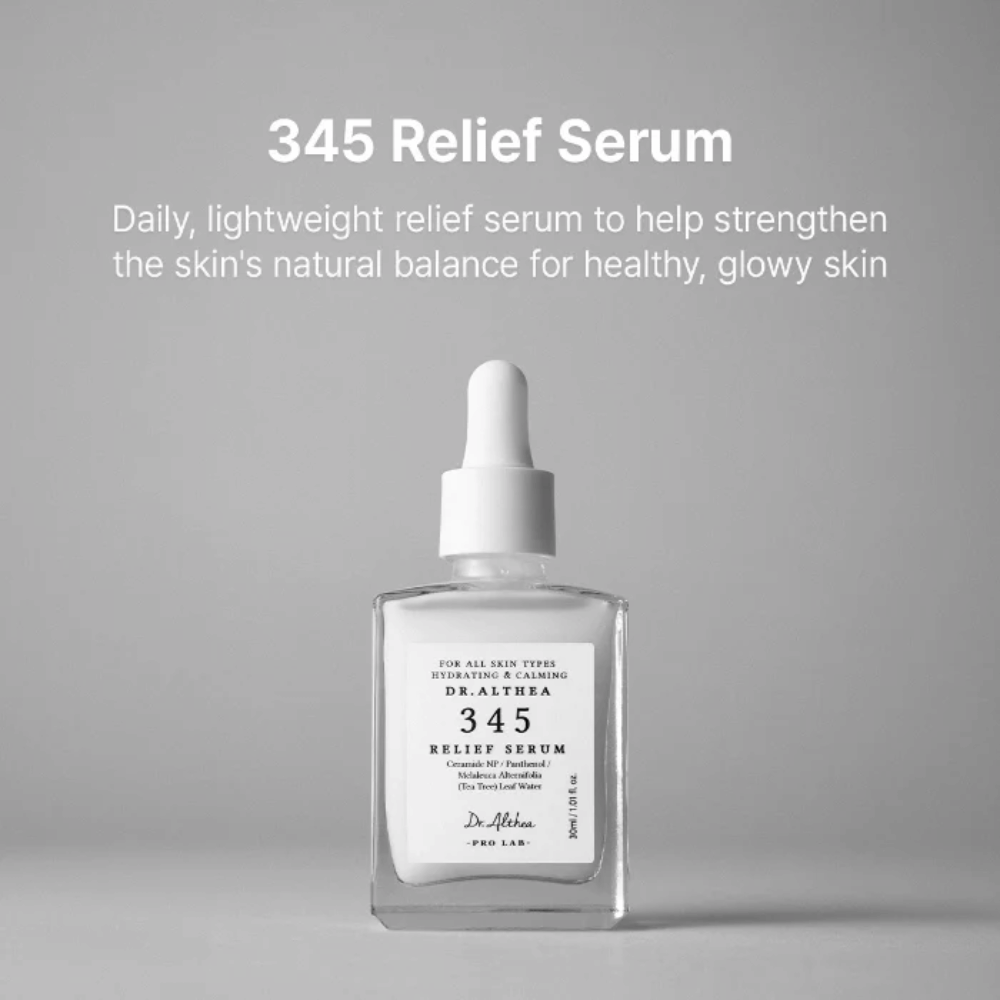 Dr. Althea 345 Relief Serum 30 ml – ľahké hydratačné sérum pre citlivú pokožku s ceramidmi, pantenolom a tea tree-vodou.