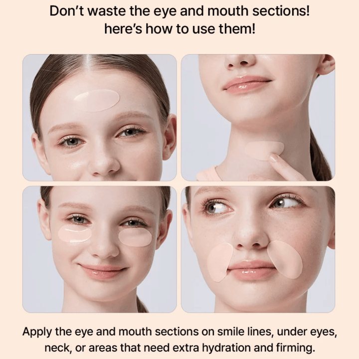 COSRX 5 PDRN Hydrogel Mask aplikácia pod oči, na krk a okolo úst pre extra hydratáciu, spevnenie a zníženie jemných liniek