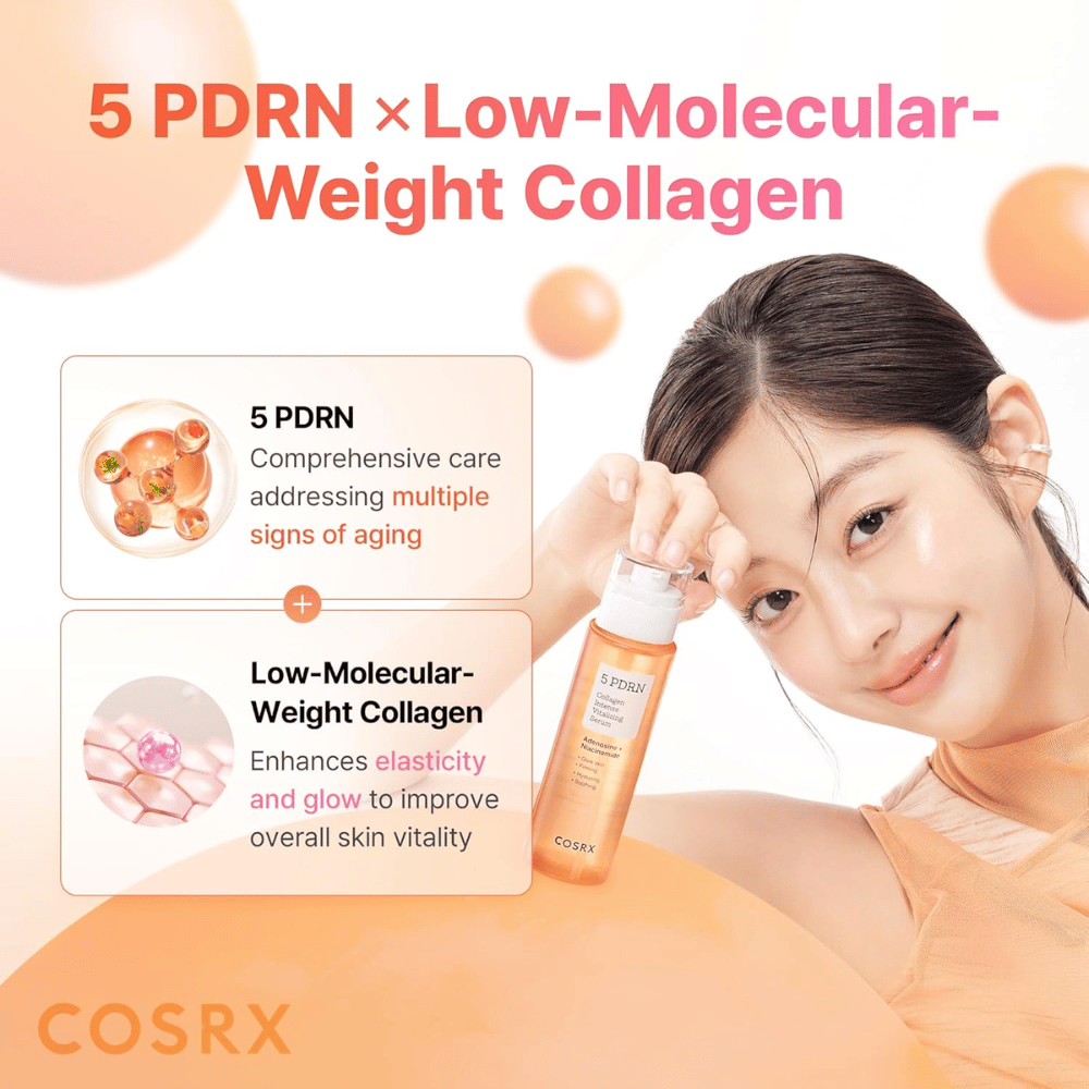 COSRX 5 PDRN Collagen Intense Vitalizing Serum s nízkomolekulárnym kolagénom, ktorý dodáva pevnejšiu pleť, jas a anti-aging efekt