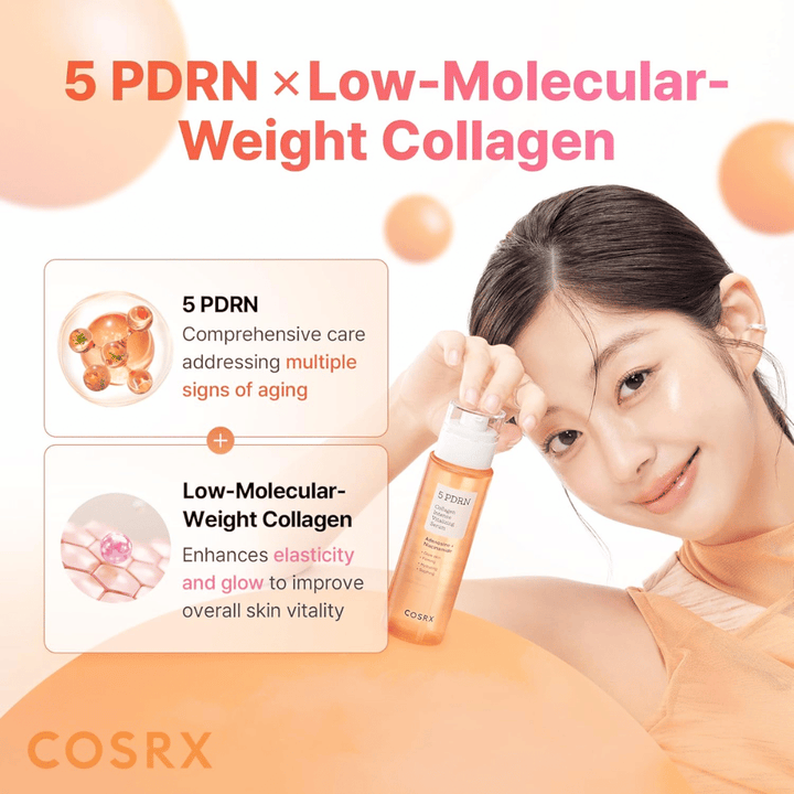 COSRX 5 PDRN Collagen Intense Vitalizing Serum s nízkomolekulárnym kolagénom, ktorý dodáva pevnejšiu pleť, jas a anti-aging efekt