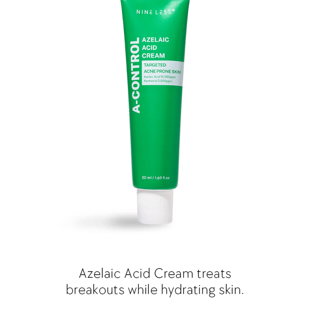 NINELESS Azelaic Acid Cream pleťový krém – krém pre aknóznu pokožku, ktorý pomáha bojovať proti vyrážkam, hydratuje pokožku a zjednocuje tón pleti.