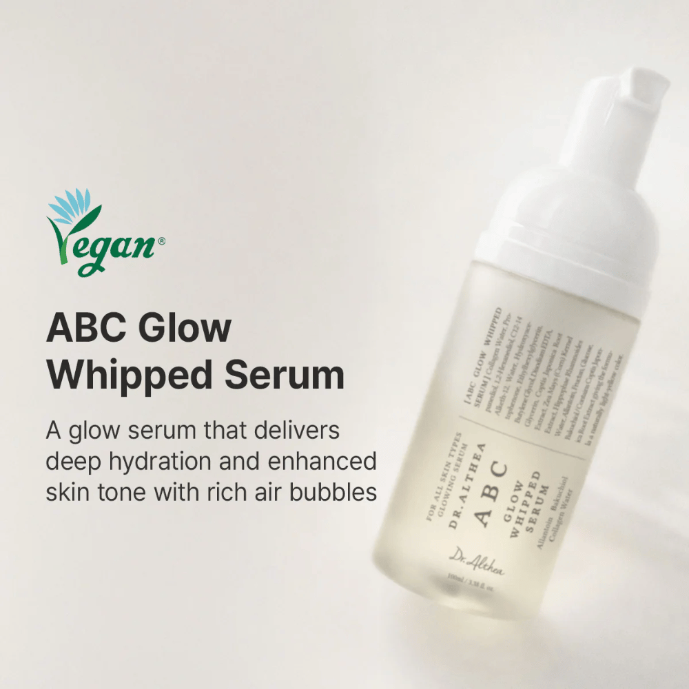 Obrázok – branding / hlavný obrázok (najdôležitejšie)
Dr. Althea ABC Glow Whipped Serum – vegánske glow sérum so vzdušnými bublinkami, ktoré hydratuje pleť a poskytuje rovnomernejší tón pleti a prirodzený jas.