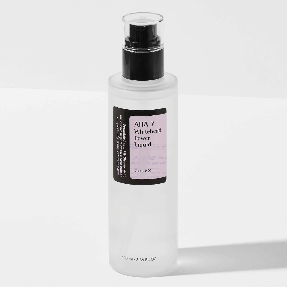 COSRX AHA 7 Whitehead Power Liquid 100 ml, chemický peeling s kyselinou glykolovou, ktorý exfoliuje, redukuje čierne bodky a zjasňuje pleť.