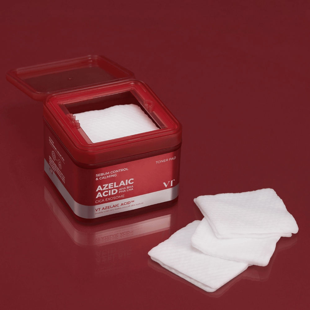 VT Azelaic Acid Toner Pad – exfoliačné a upokojujúce tampóny s AHA, BHA, PHA a LHA pre vyváženú, jasnú pokožku.