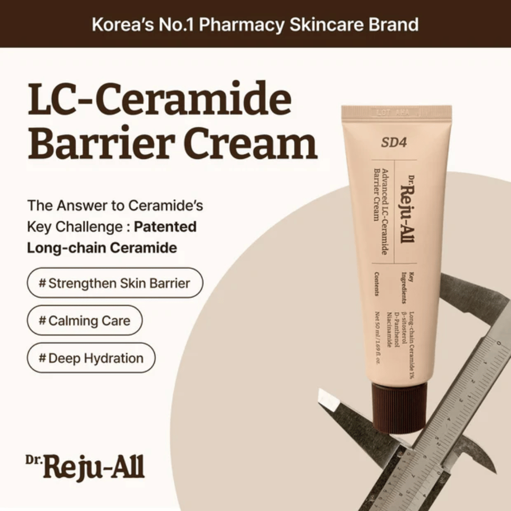 Dr. Reju-All Advanced LC-Ceramide Barrier Cream z Kórey – bariérový krém s patentovanými dlhovláknitými ceramidmi pre hlbokú hydratáciu, upokojujúcu starostlivosť a ochranu pred vonkajšími podráždeniami.