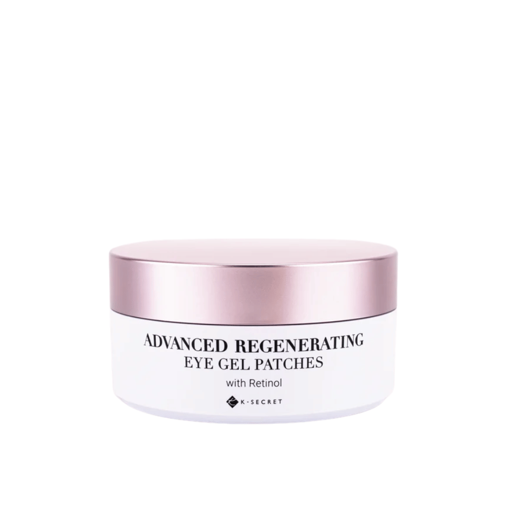 Nádoba s K-Secret Advanced Regenerating Eye Gel Patches s retinolom a ružovým vrchnákom.