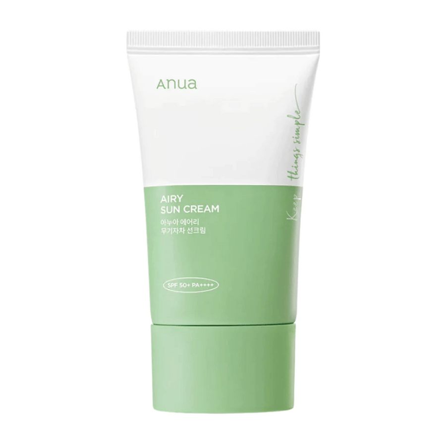 Tuba Anua Airy Sun Cream s SPF 50+ PA++++ na bielom pozadí.