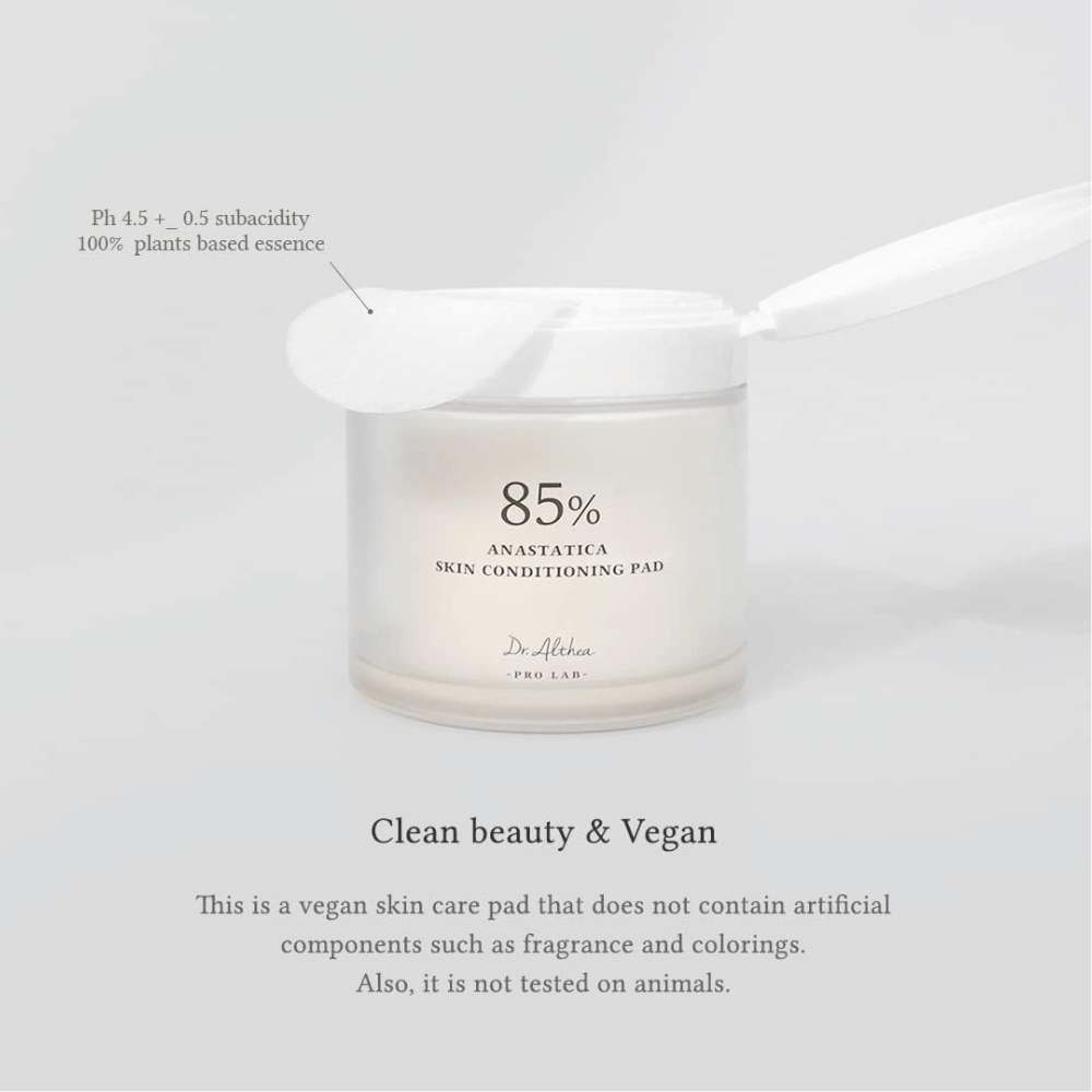 Dr. Althea 85 % Anastatica Skin Conditioning Pad sú vegánske toner pads bez umelých vôní a farbív, vyvinuté pre citlivú pleť.