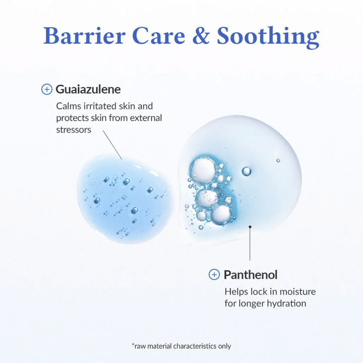 Barrier Care & Soothing v Dr. Althea Aqua Marine Deep Serum s guaiazulénom, ktorý upokojuje podráždenú pokožku a chráni pred vonkajším stresom, a panthenolom, ktorý viaže vlhkosť a posilňuje kožnú bariéru pre dlhodobú hydratáciu.