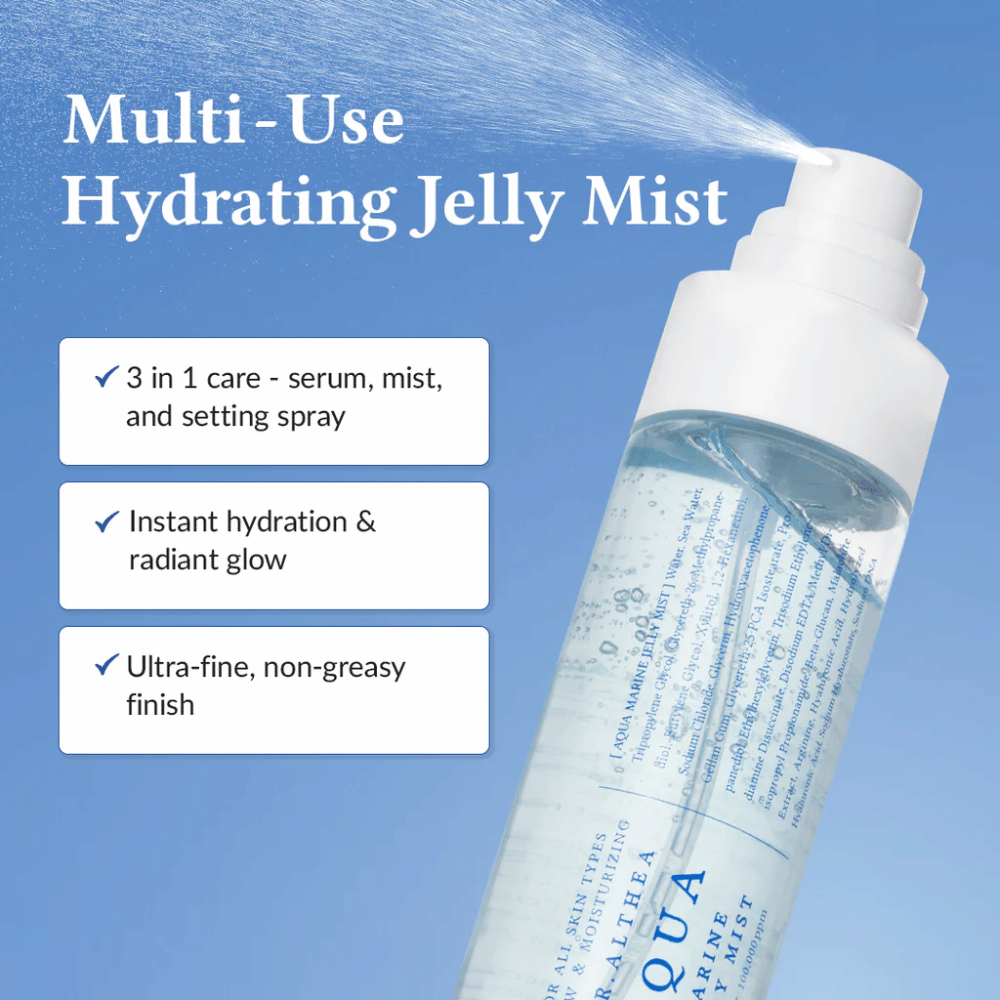 Dr. Althea Aqua Marine Jelly Mist ako multifunkčný pleťový sprej pre sérum, hmlu a fixačný sprej v jednom