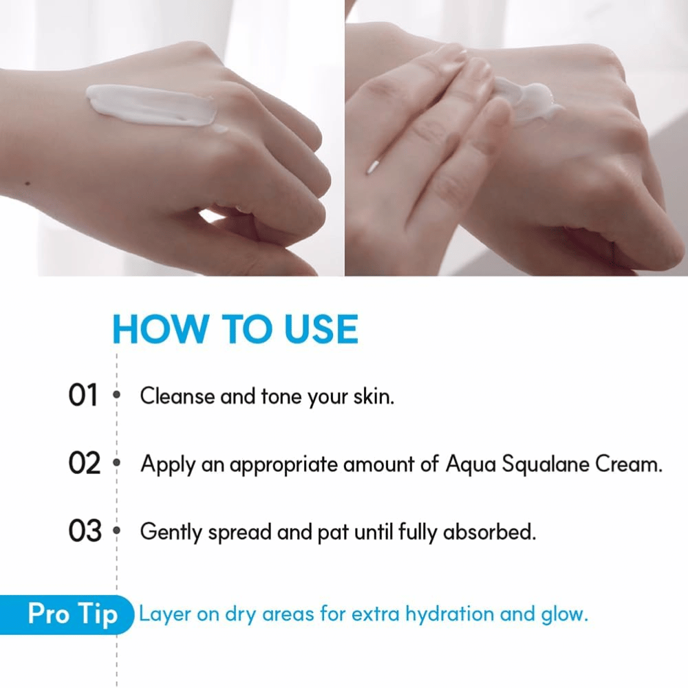 S.NATURE Aqua Squalane Moisturizing Cream sa aplikuje na pleť pre intenzívnu hydratáciu a jemnú, pružnú kožnú bariéru.