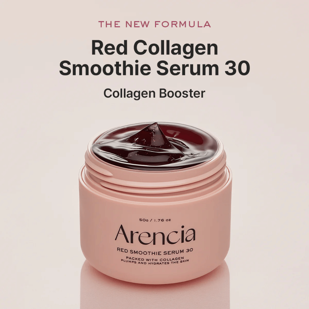 Arencia Red Smoothie Serum 30 v ružovej nádobe, nová formula, ktorá funguje ako posilňovač kolagénu.