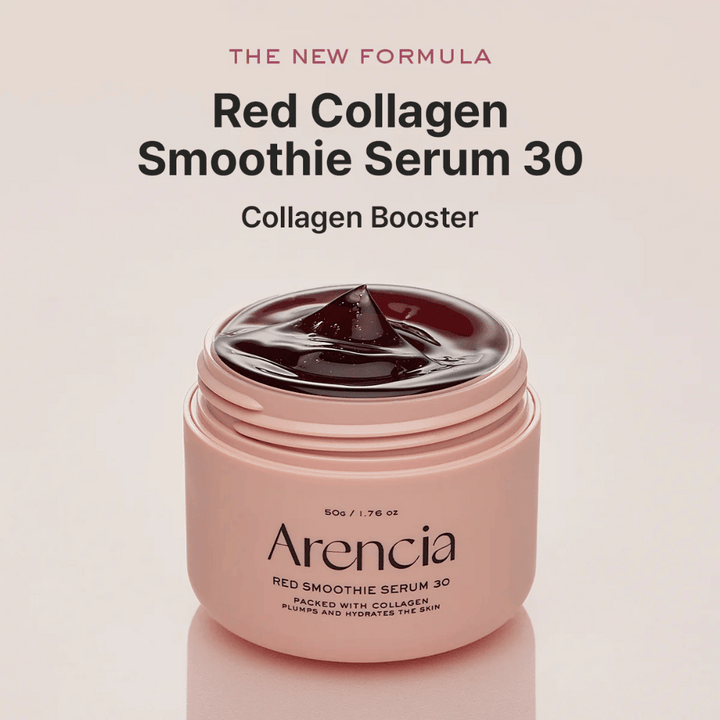 Arencia Red Smoothie Serum 30 v ružovej nádobe, nová formula, ktorá funguje ako posilňovač kolagénu.