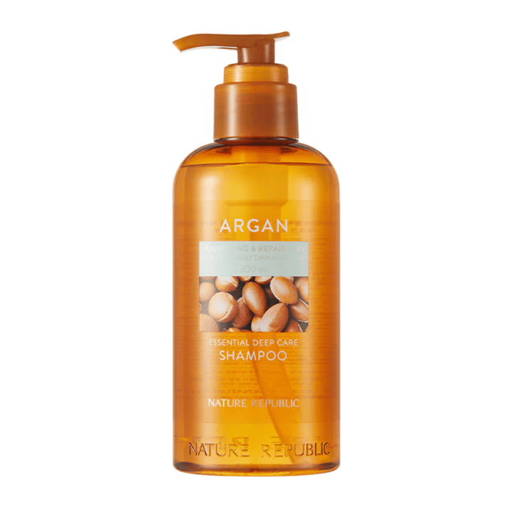 Obrázok produktu Nature Republic Argan Essential Moisture Repairing Shampoo – výživný šampón pre silnejšie a lesklejšie vlasy.