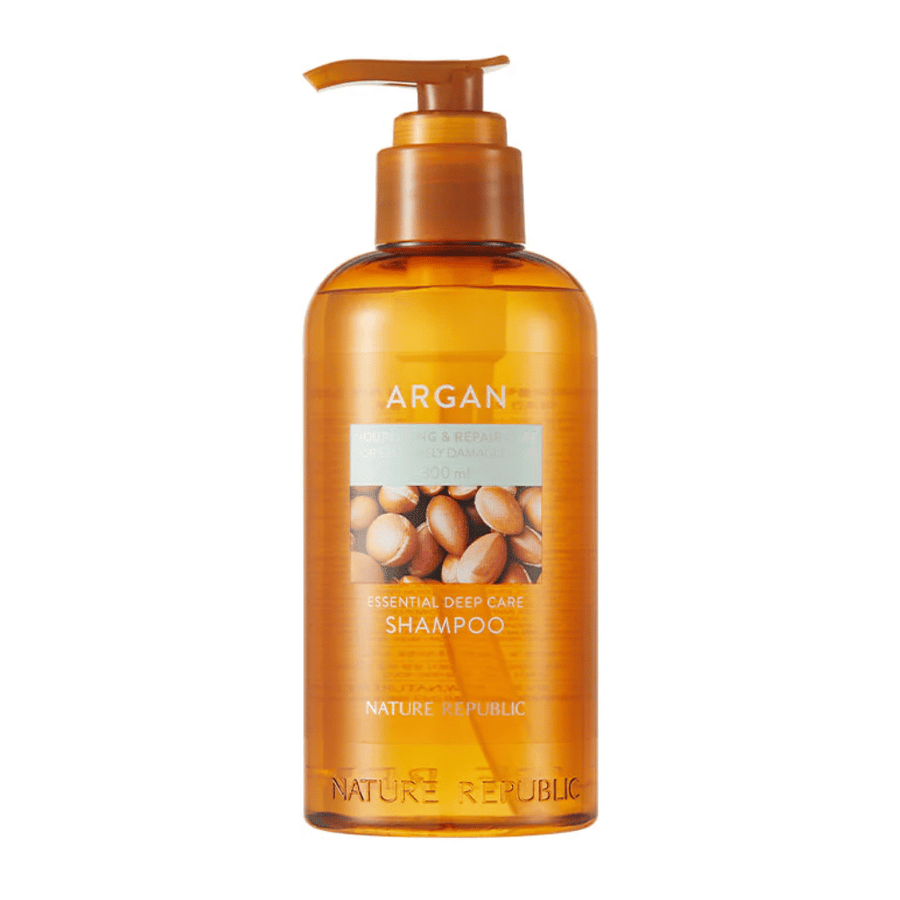 Obrázok produktu Nature Republic Argan Essential Moisture Repairing Shampoo – výživný šampón pre silnejšie a lesklejšie vlasy.