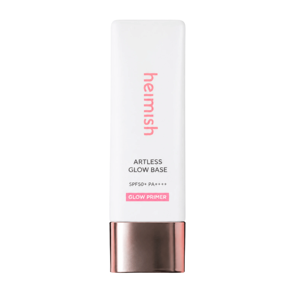 Heimish Artless Glow Base SPF50+ PA++++ – kórejský glow primer a opaľovacia ochrana v bielom balení s vrchnákom v ružovozlatej farbe.