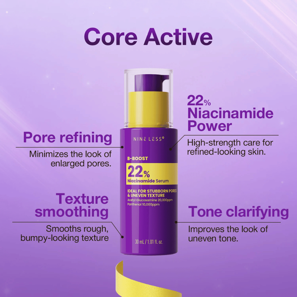 4. NINE LESS B-Boost 22% Niacinamide Serum – koncentrované sérum s 22 % niacínamidom na póry a nerovnomerný tón pleti