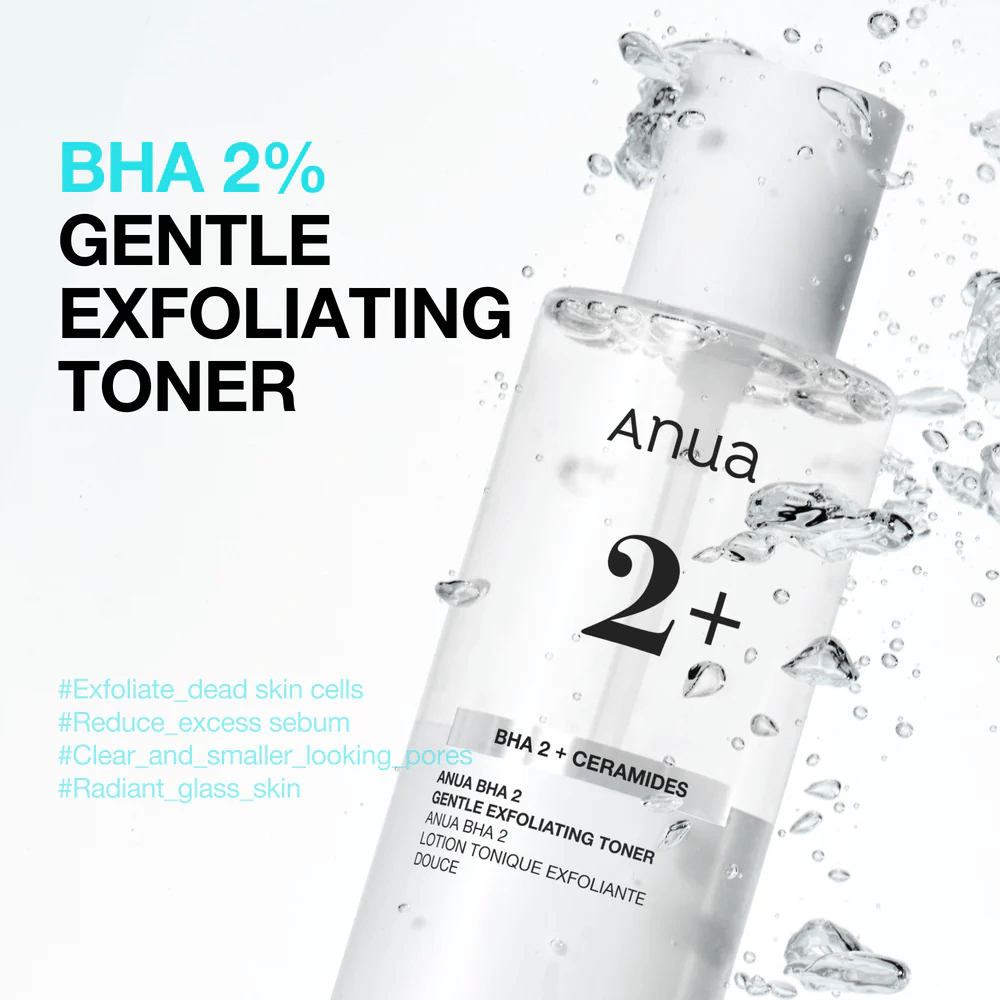 Anua BHA 2% Gentle Exfoliating Toner s ceramidmi – jemný BHA toner, ktorý redukuje upchaté póry a nadbytočný maz