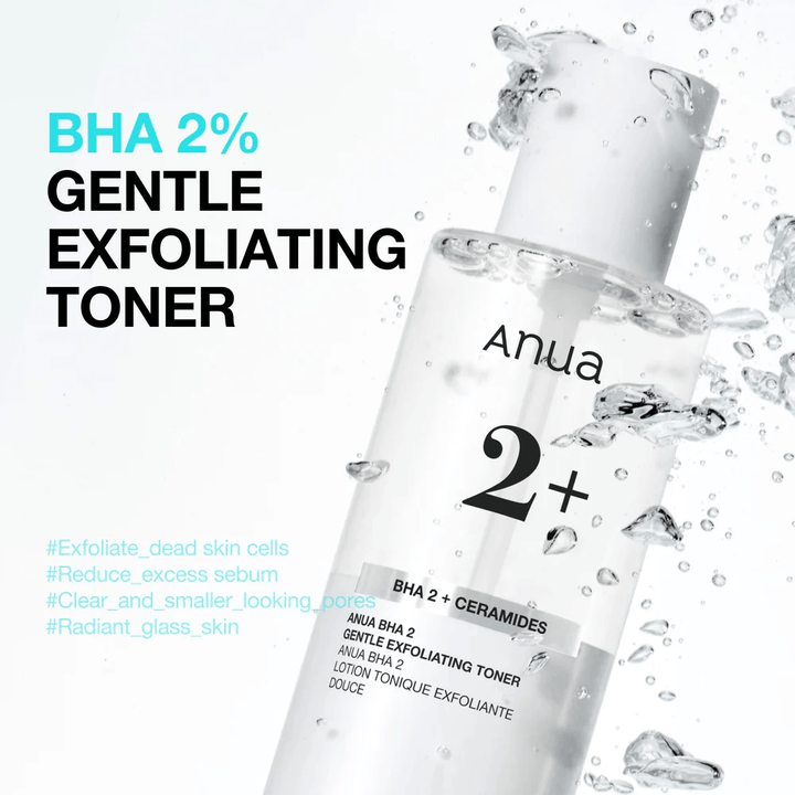 Anua BHA 2% Gentle Exfoliating Toner s ceramidmi – jemný BHA toner, ktorý redukuje upchaté póry a nadbytočný maz