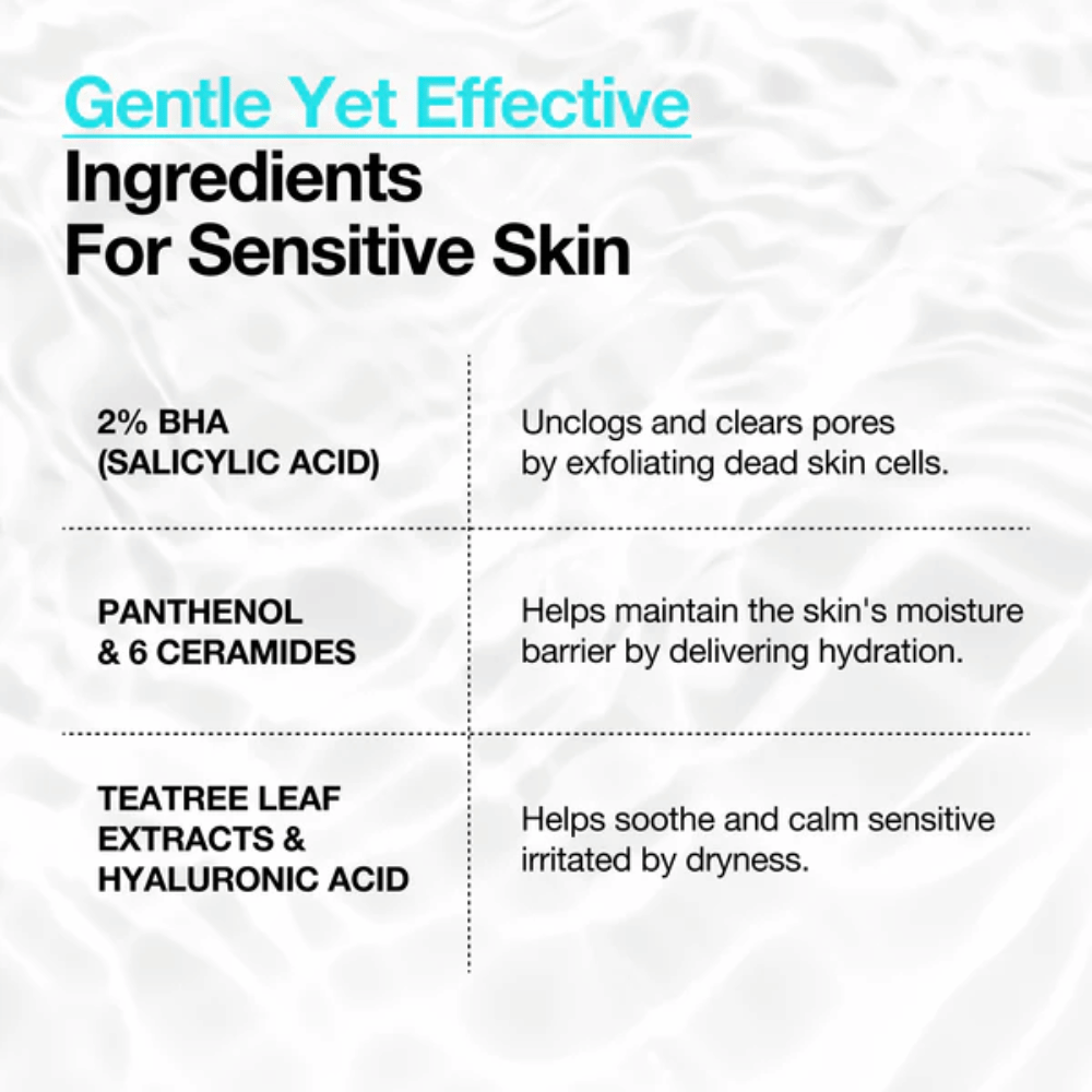 Anua BHA 2% Gentle Exfoliating Toner – zložky pre citlivú pleť s 2% BHA, pantenolom, ceramidmi a kyselinou hyalurónovou