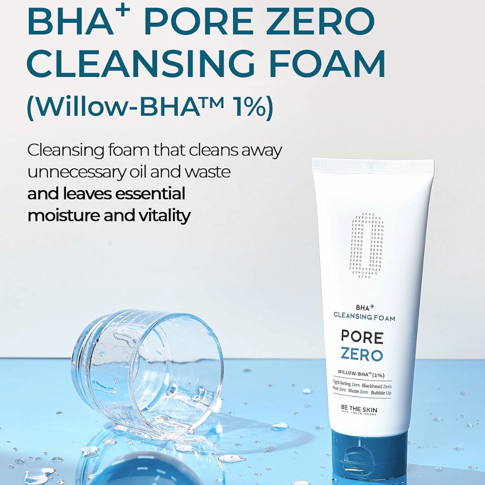 Promo obrázok, ktorý vyzdvihuje Willow-BHA™ (1%) a schopnosť produktu čistiť prebytočný maz a nečistoty, pričom si pleť zachováva hydratáciu a jas. Modrá farebná paleta pôsobí čisto a osviežujúco.