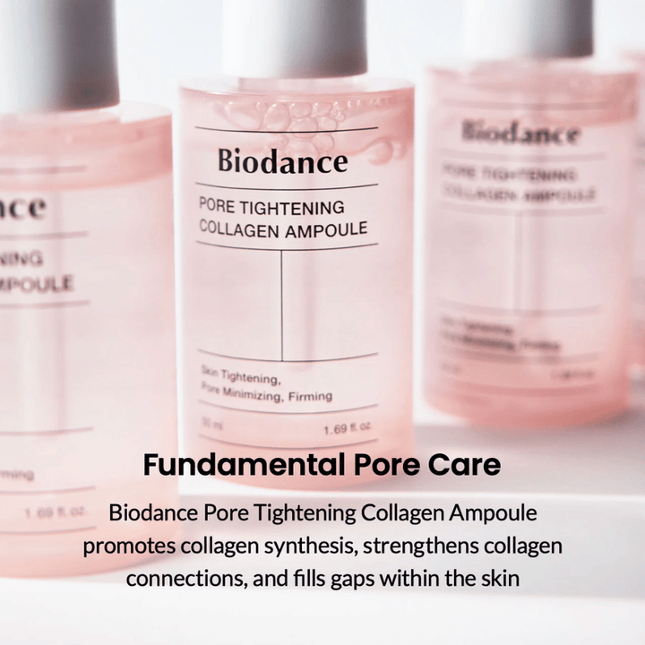 Biodance Pore Tightening Collagen Ampoule podporuje syntézu kolagénu, posilňuje kolagénové väzby a vyplňuje nerovnosti pokožky. Poskytuje pevnejšiu pokožku, minimalizuje póry a zlepšuje elasticitu pokožky pre rovnomerný a hladký povrch. Perfektné na intenzívnu starostlivosť o póry a každodenné použitie.
