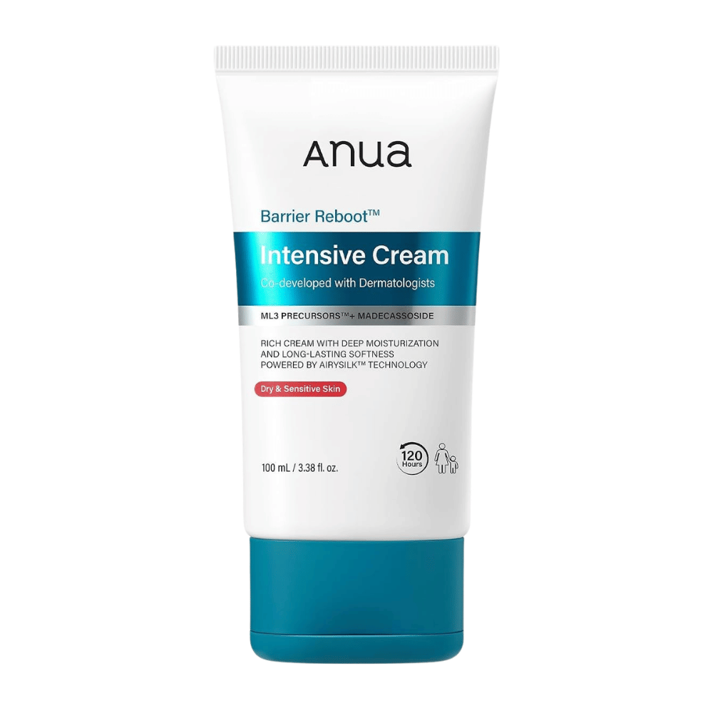 5. Anua Barrier Reboot Intensive Cream 100ml – biele balenie s tyrkysovým uzáverom na bielom pozadí