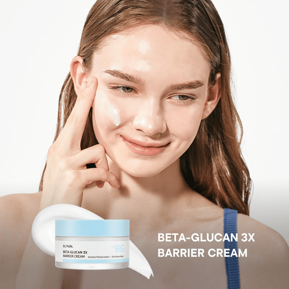 iUNIK Beta-Glucan 3X Barrier Cream nanáša sa na pleť pre hĺbkovú hydratáciu a posilnenú kožnú bariéru