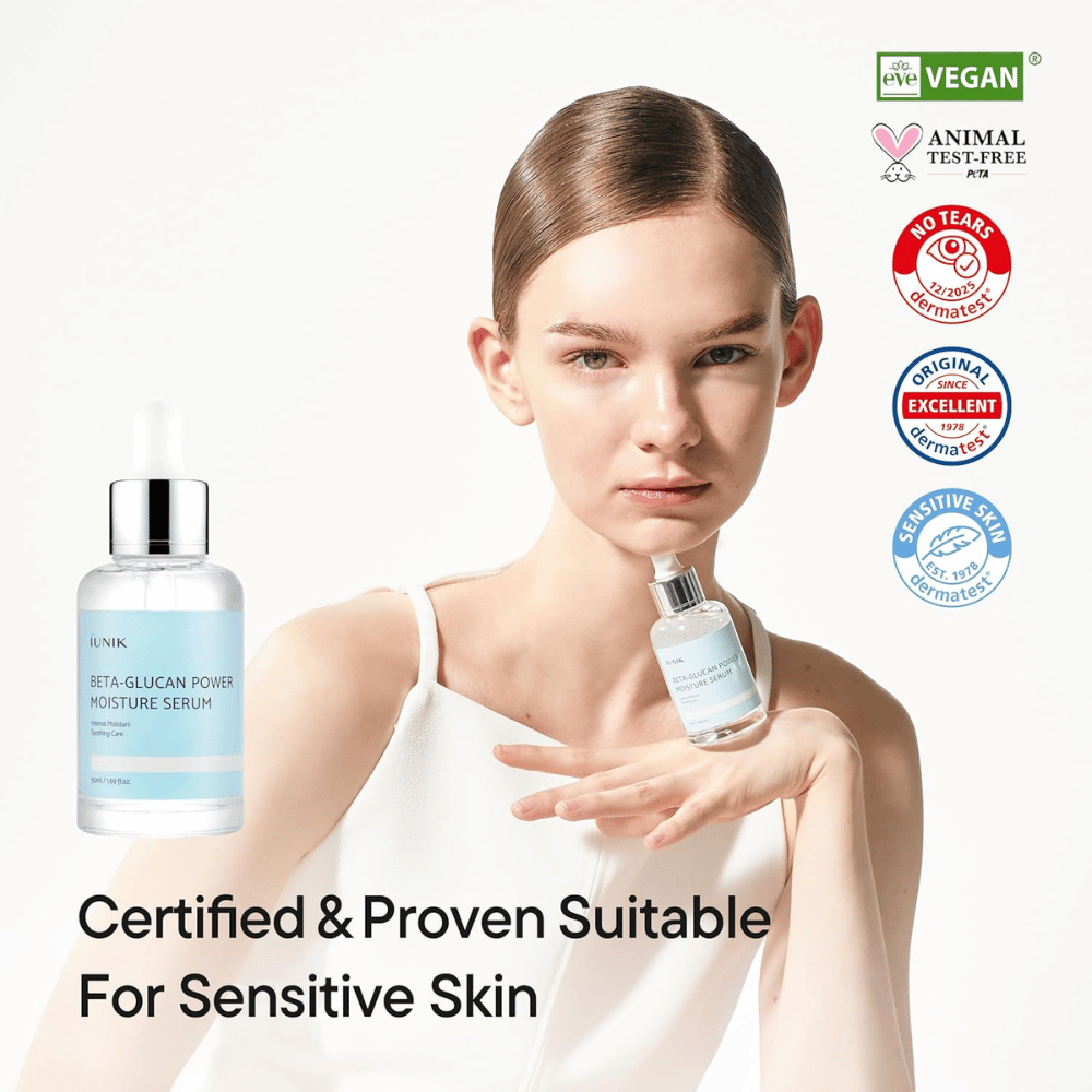 iUNIK Beta-Glucan Power Moisture Serum – vegánske a cruelty-free sérum vhodné pre citlivú pokožku a posilňuje kožnú bariéru
