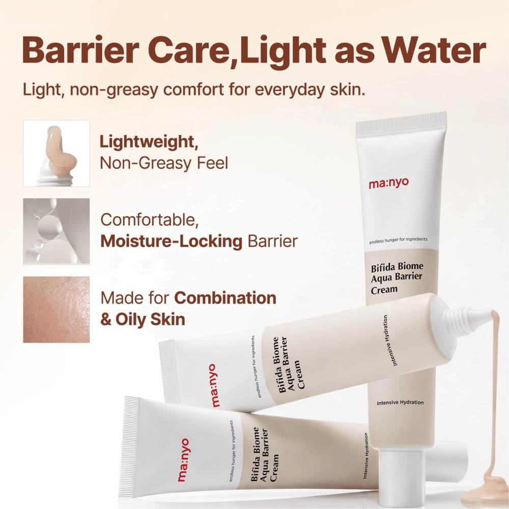3. Ma:nyo Bifida Biome Aqua Barrier Cream – hydratačný bariérový krém s ľahkou konzistenciou pre mastnú a zmiešanú pleť