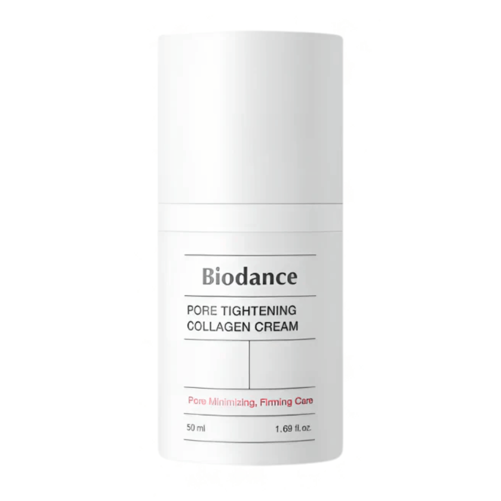 Biodance Pore Tightening Collagen Cream v jednoduchej bielej fľaši s minimalistickým dizajnom, 50 ml.