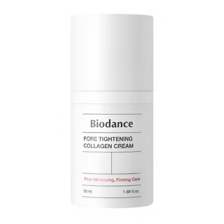 Biodance Pore Tightening Collagen Cream v jednoduchej bielej fľaši s minimalistickým dizajnom, 50 ml.