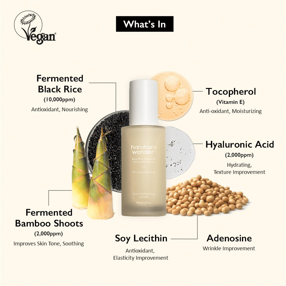 Haruharu Wonder Black Rice Hyaluronic Anti-Wrinkle Serum s fermentovanou čiernou ryžou, kyselinou hyalurónovou a vitamínom E