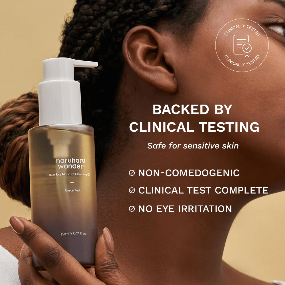 Haruharu Wonder Black Rice Moisture Cleansing Oil 150 ml – klinicky testované olejové čistenie pre citlivú pokožku, nekomedogénne a bez podráždenia očí.