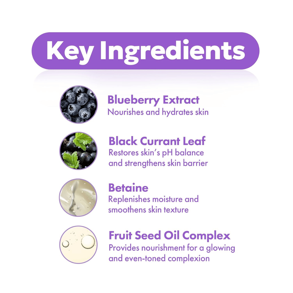 Kľúčové ingrediencie v FRUDIA Blueberry Hydrating Intensive Cream s extraktom z čučoriedok, listami čiernych ríbezlí, betainom a komplexom ovocných olejov zo semien