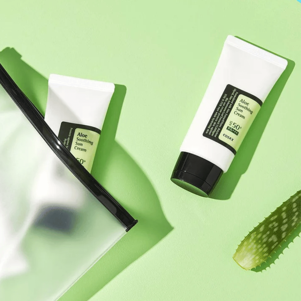 COSRX Aloe Soothing Sun Cream SPF50+ PA+++ – hydratačný opaľovací krém s aloe vera pre každodennú UV ochranu, zobrazený v cestovnej veľkosti
