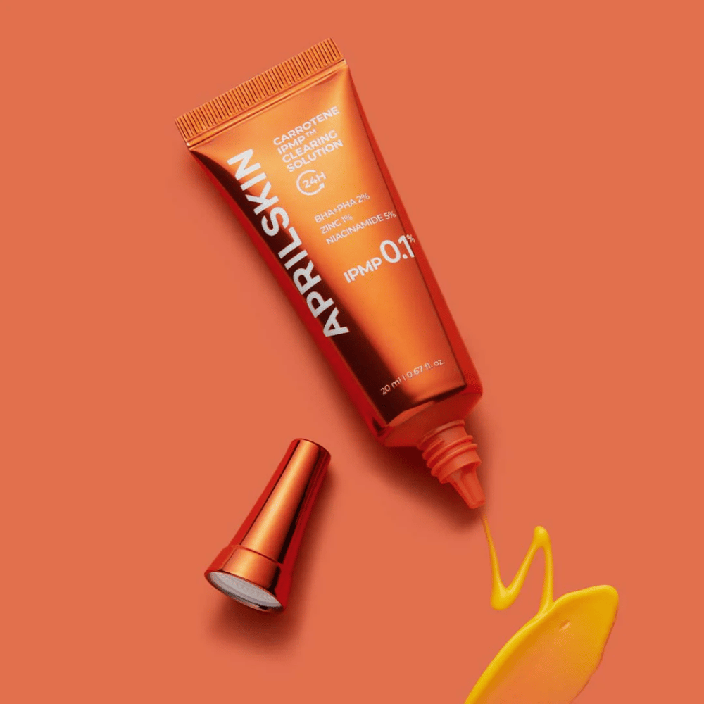 APRILSKIN Carrotene IPMP Clearing Solution v tube so žltou formulou, spot treatment proti akné s BHA PHA 2 %, zinkom a niacínamidom