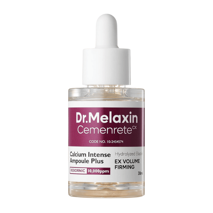 Obrázok produktu Dr. Melaxin Cemenrete Calcium Intense Ampoule Plus v sklenenej fľaši s pipetou, kórejská anti-aging ampulka, ktorá posilňuje štruktúru a pružnosť pokožky.