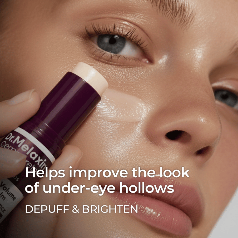 Dr. Melaxin Calcium Volume Multi Balm sa používa pod očami na zníženie opuchu, rozjasnenie a zlepšenie viditeľných dutín.