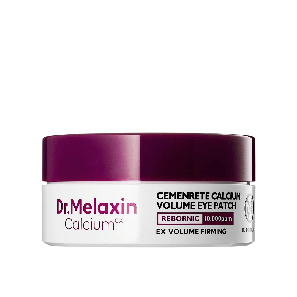 Dr. Melaxin Cemenrete Calcium Volume Eye Patch – objemové hydrogélové očné náplasti s obsahom vápnika a Rebornic 10 000 ppm pre pevnejšiu pleť a zníženie jemných liniek.