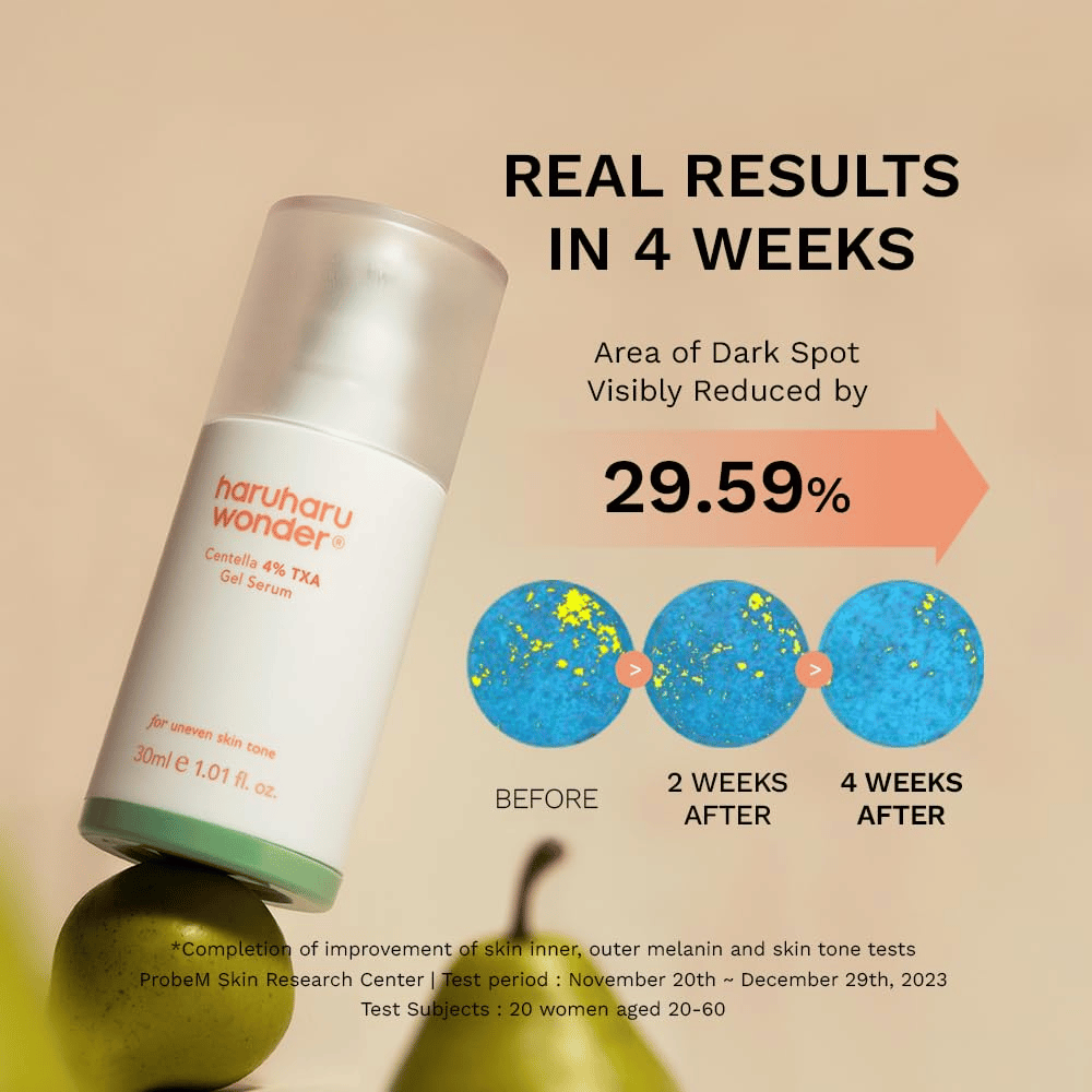 3. Haruharu Wonder Centella 4% TXA Dark Spot Go Away Serum – výsledky po štyroch týždňoch so zníženou viditeľnosťou tmavých škvŕn