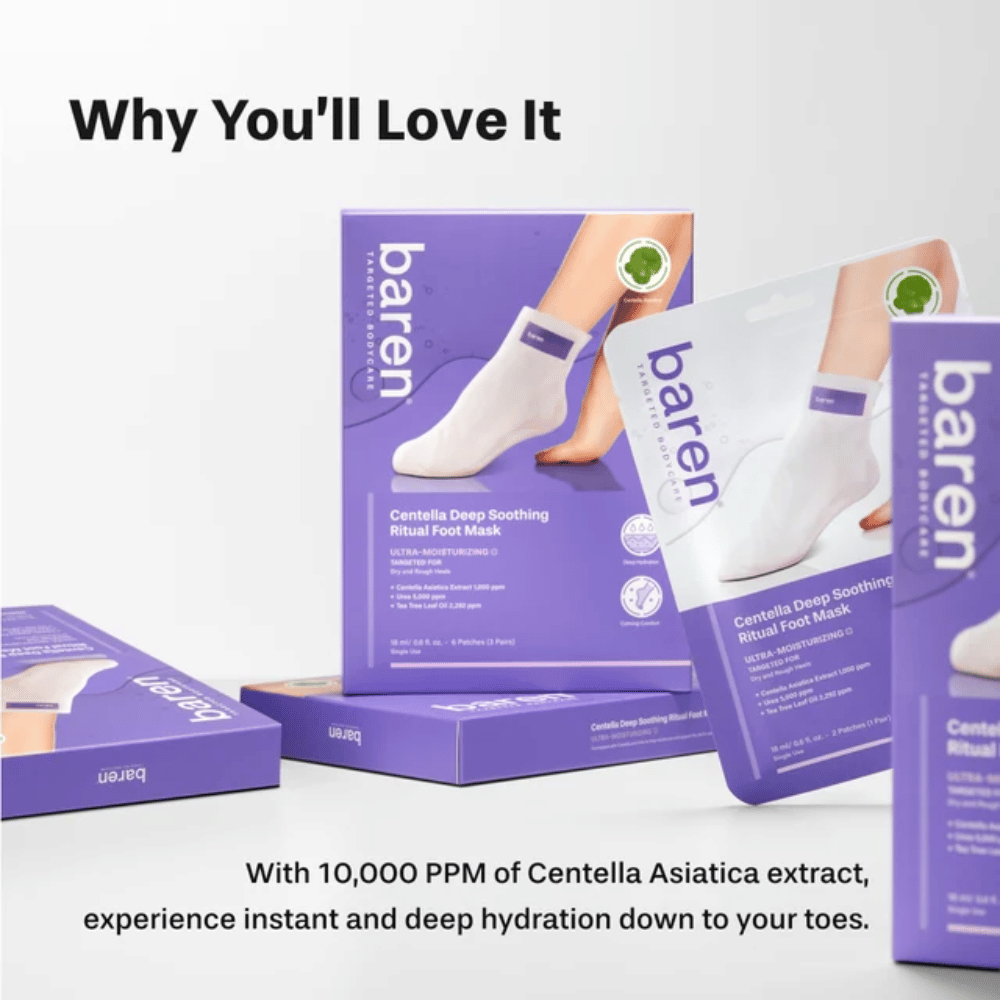 7. Baren Centella Deep Soothing Ritual Foot Mask – hydratačné masky na nohy s centella asiatica pre suché a drsné päty