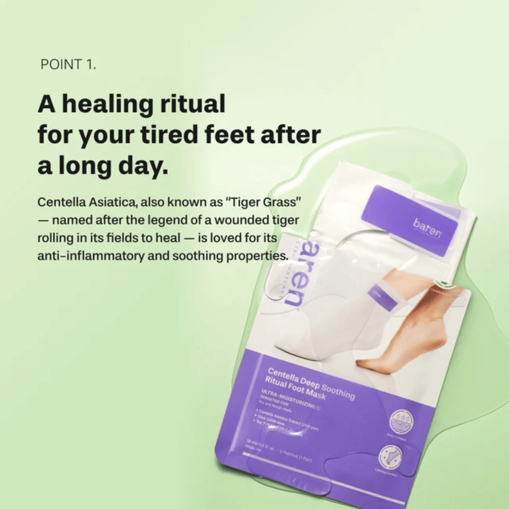 5. Baren Centella Deep Soothing Ritual Foot Mask – upokojujúca starostlivosť o nohy s centella asiatica pre unavené, suché a drsné chodidlá