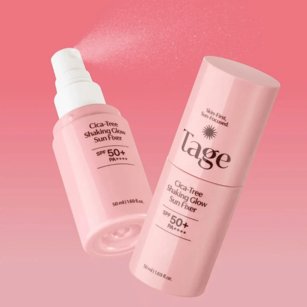 TAGE Cica-Tree Shaking Glow Sun Fixer SPF50+ PA++++ – hydratačný opaľovací sprej s glow efektom