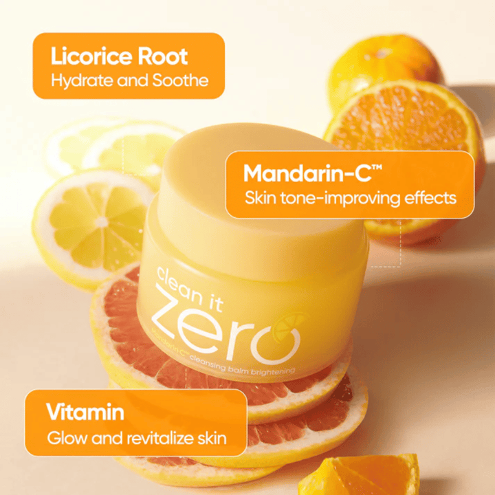 Banila Co Clean It Zero Mandarin-C cleansing balm s pomarančovým extraktom, ktorý zlepšuje tón pleti, rozjasnenie a pôsobí proti nerovnomernej pleti a jemným linkám