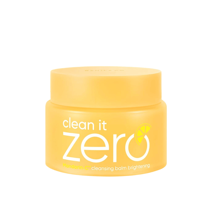Banila Co Clean It Zero Cleansing Balm Brightening s Mandarin-C v žltom tégliku, čistiaci balzam, ktorý rozpúšťa make-up a zanecháva pleť jasnejšiu
