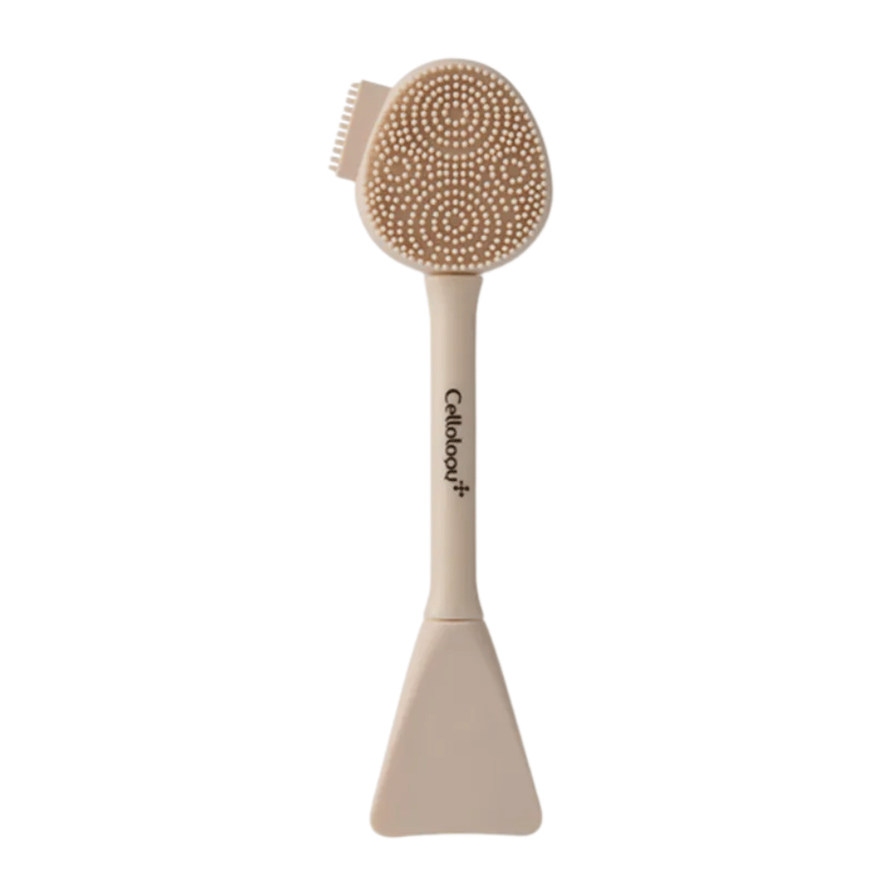 3. Cellolopy Cleaning Brush – béžová kefka na tvár s mäkkými silikónovými štetinkami a špachtľou na nanášanie pleťových masiek
